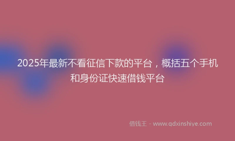 2025年最新不看征信下款的平台，概括五个手机和身份证快速借钱平台