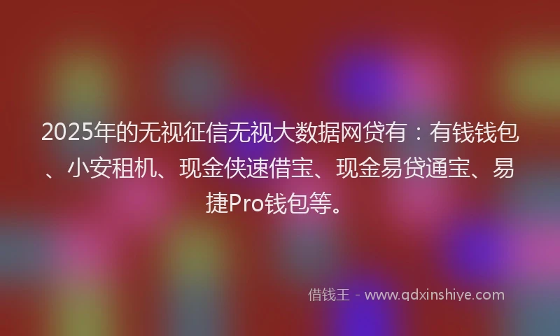 2025年的无视征信无视大数据网贷有：有钱钱包、小安租机、现金侠速借宝、现金易贷通宝、易捷Pro钱包等。