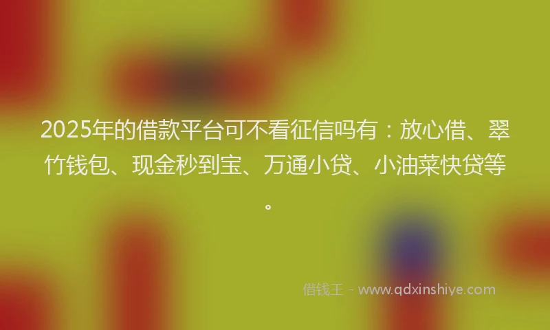 2025年的借款平台可不看征信吗有：放心借、翠竹钱包、现金秒到宝、万通小贷、小油菜快贷等。