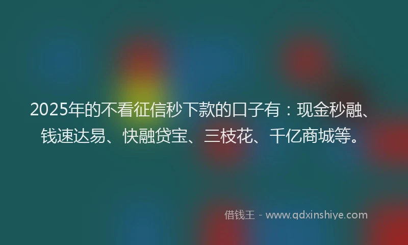 2025年的不看征信秒下款的口子有：现金秒融、钱速达易、快融贷宝、三枝花、千亿商城等。