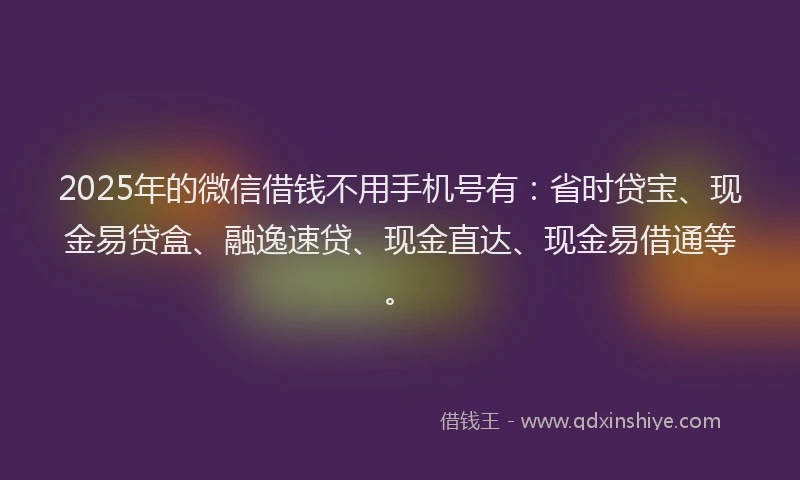 2025年的微信借钱不用手机号有：省时贷宝、现金易贷盒、融逸速贷、现金直达、现金易借通等。