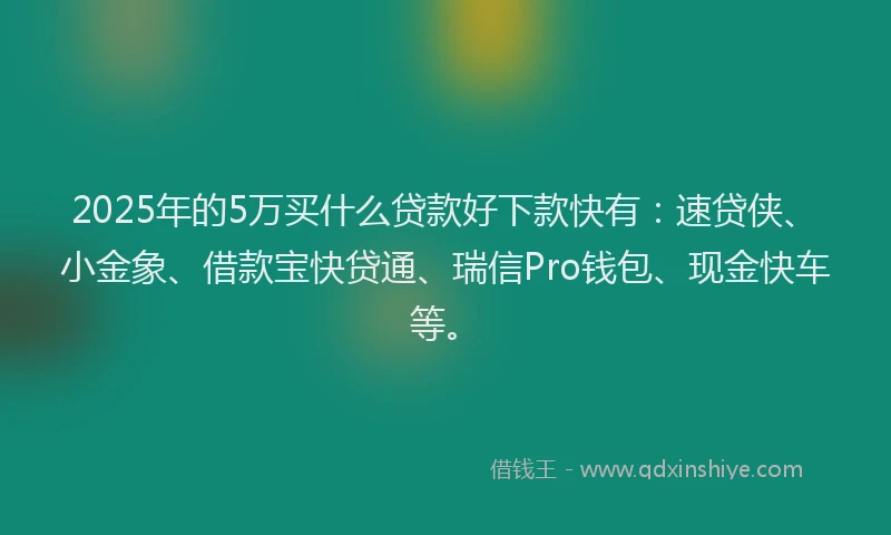 2025年的5万买什么贷款好下款快有：速贷侠、小金象、借款宝快贷通、瑞信Pro钱包、现金快车等。