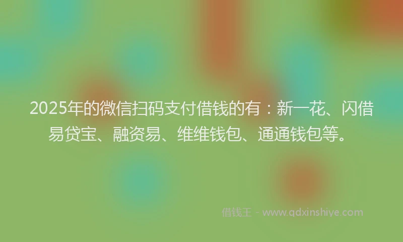 2025年的微信扫码支付借钱的有：新一花、闪借易贷宝、融资易、维维钱包、通通钱包等。