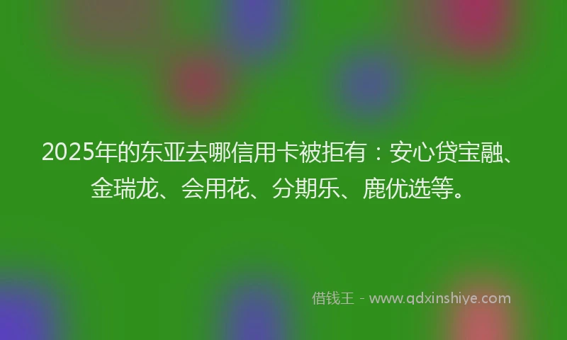 2025年的东亚去哪信用卡被拒有：安心贷宝融、金瑞龙、会用花、分期乐、鹿优选等。
