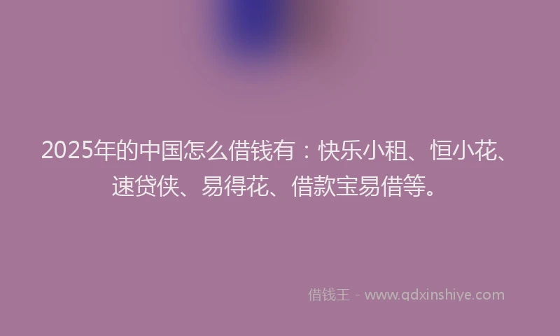 2025年的中国怎么借钱有：快乐小租、恒小花、速贷侠、易得花、借款宝易借等。