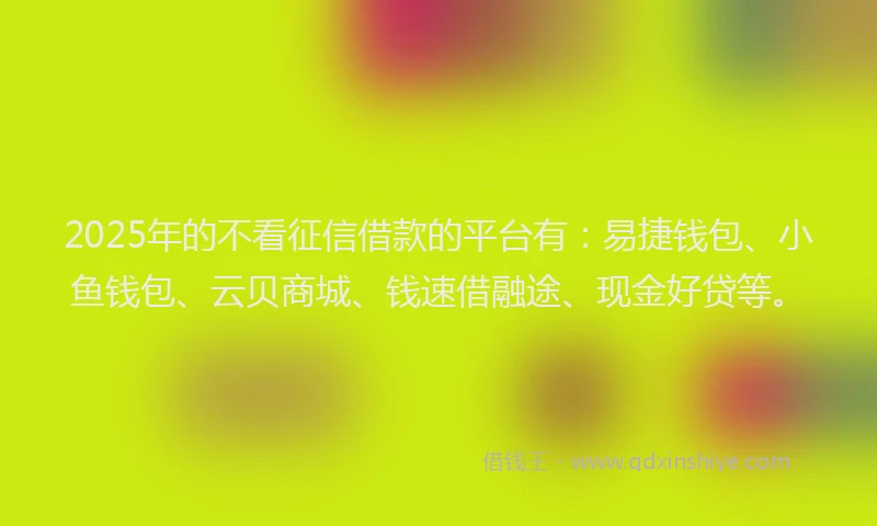 2025年的不看征信借款的平台有：易捷钱包、小鱼钱包、云贝商城、钱速借融途、现金好贷等。