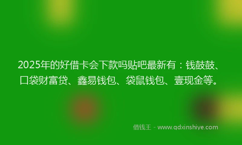 2025年的好借卡会下款吗贴吧最新有：钱鼓鼓、口袋财富贷、鑫易钱包、袋鼠钱包、壹现金等。