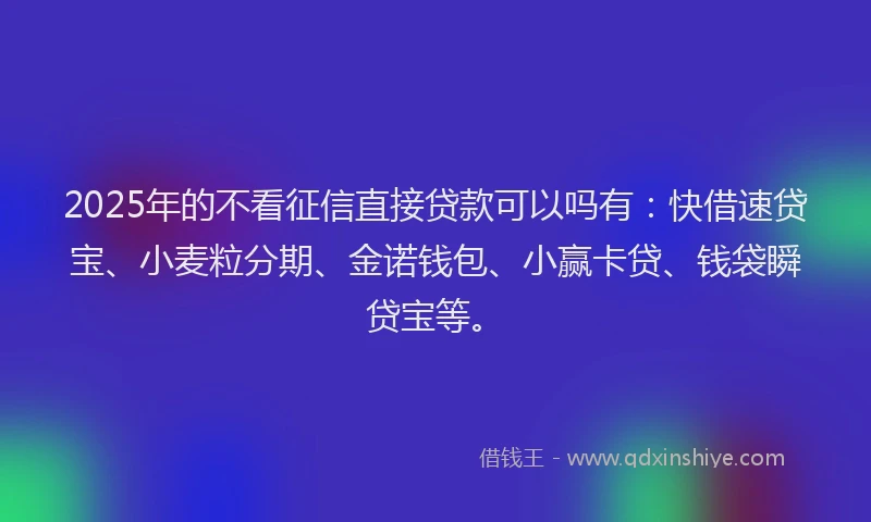 2025年的不看征信直接贷款可以吗有：快借速贷宝、小麦粒分期、金诺钱包、小赢卡贷、钱袋瞬贷宝等。