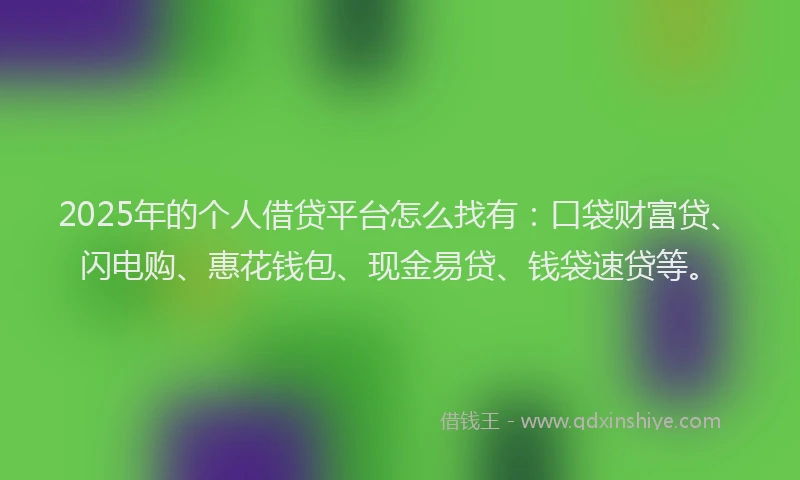 2025年的个人借贷平台怎么找有：口袋财富贷、闪电购、惠花钱包、现金易贷、钱袋速贷等。