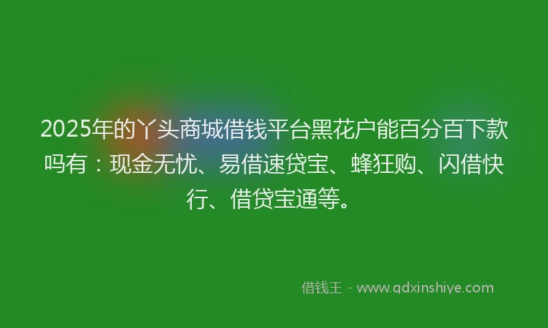 2025年的丫头商城借钱平台黑花户能百分百下款吗有：现金无忧、易借速贷宝、蜂狂购、闪借快行、借贷宝通等。