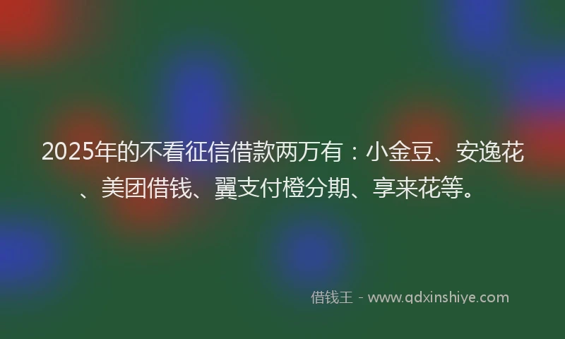 2025年的不看征信借款两万有：小金豆、安逸花、美团借钱、翼支付橙分期、享来花等。