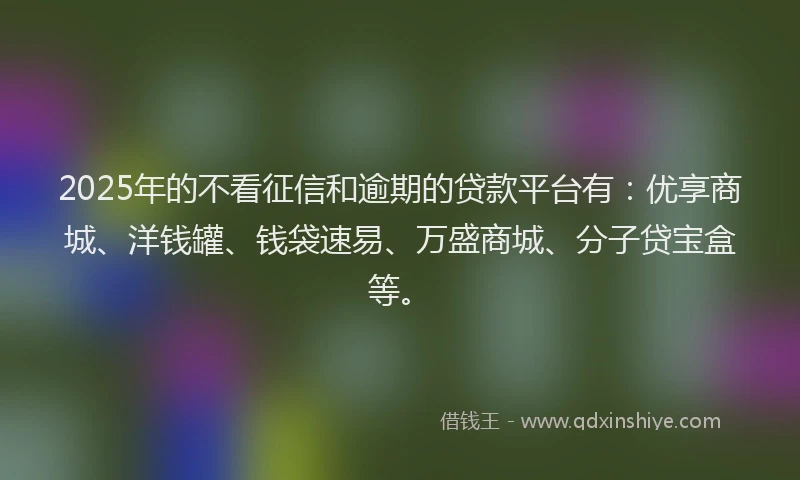 2025年的不看征信和逾期的贷款平台有：优享商城、洋钱罐、钱袋速易、万盛商城、分子贷宝盒等。