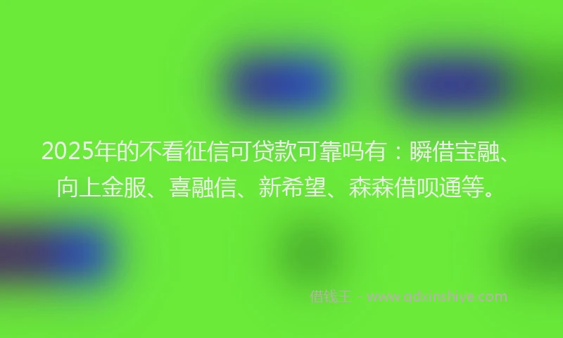 2025年的不看征信可贷款可靠吗有：瞬借宝融、向上金服、喜融信、新希望、森森借呗通等。