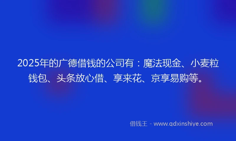 2025年的广德借钱的公司有：魔法现金、小麦粒钱包、头条放心借、享来花、京享易购等。