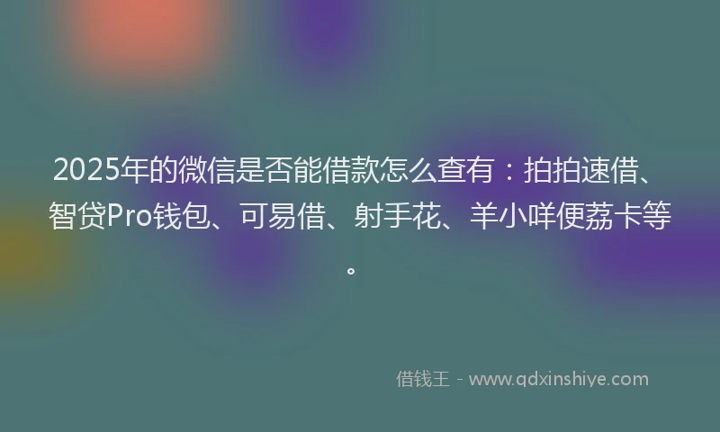 2025年的微信是否能借款怎么查有：拍拍速借、智贷Pro钱包、可易借、射手花、羊小咩便荔卡等。