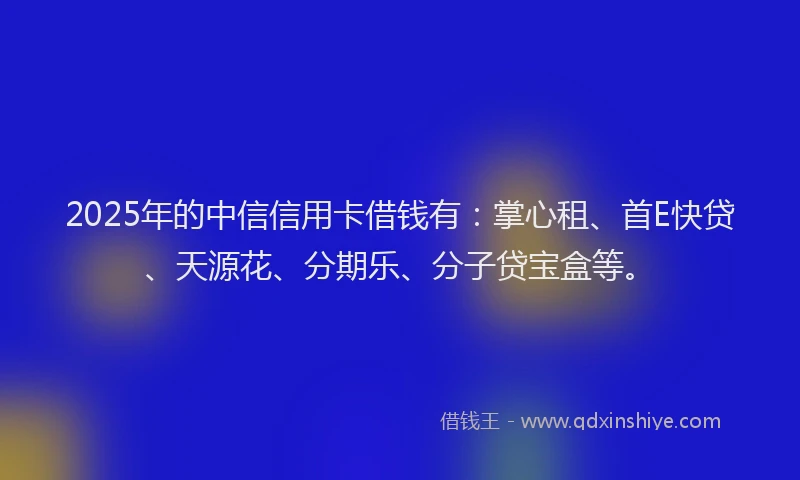 2025年的中信信用卡借钱有：掌心租、首E快贷、天源花、分期乐、分子贷宝盒等。