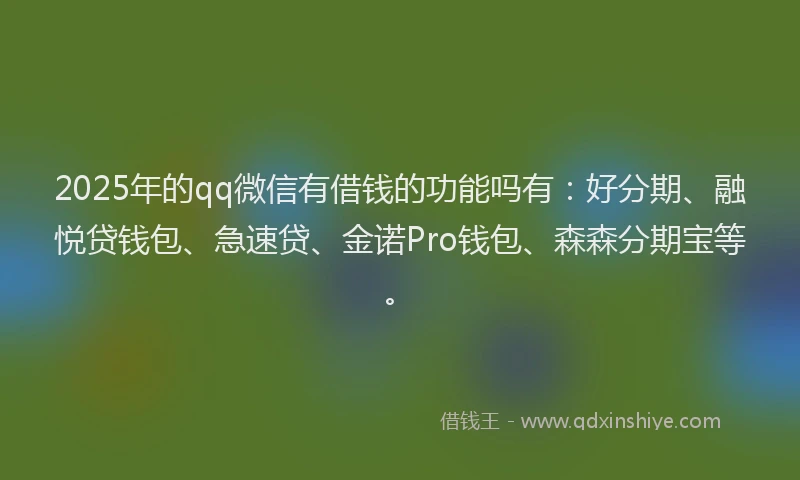 2025年的qq微信有借钱的功能吗有：好分期、融悦贷钱包、急速贷、金诺Pro钱包、森森分期宝等。