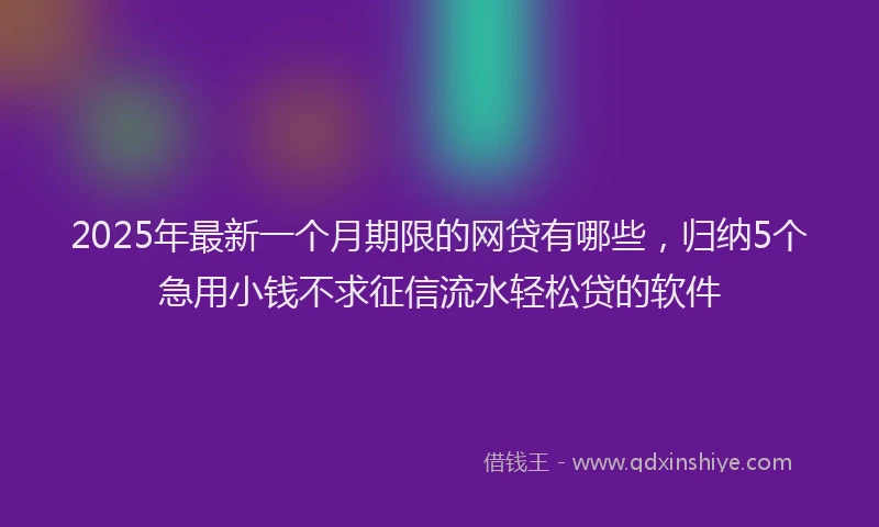 2025年最新一个月期限的网贷有哪些，归纳5个急用小钱不求征信流水轻松贷的软件