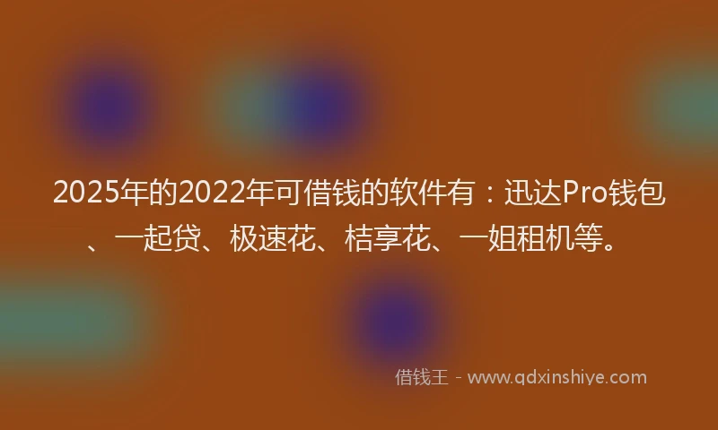 2025年的2022年可借钱的软件有：迅达Pro钱包、一起贷、极速花、桔享花、一姐租机等。