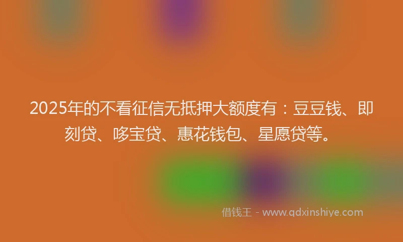 2025年的不看征信无抵押大额度有：豆豆钱、即刻贷、哆宝贷、惠花钱包、星愿贷等。