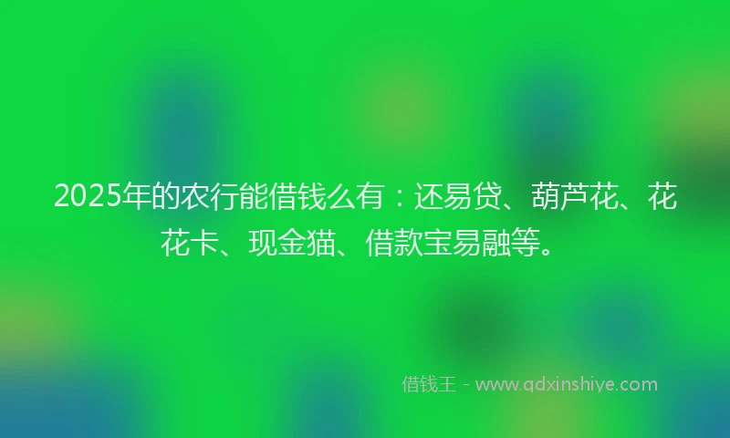 2025年的农行能借钱么有：还易贷、葫芦花、花花卡、现金猫、借款宝易融等。