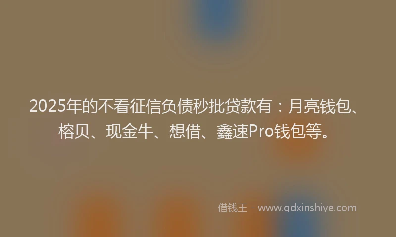 2025年的不看征信负债秒批贷款有：月亮钱包、榕贝、现金牛、想借、鑫速Pro钱包等。