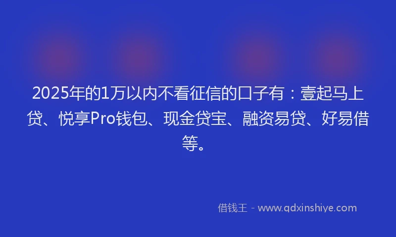 2025年的1万以内不看征信的口子有：壹起马上贷、悦享Pro钱包、现金贷宝、融资易贷、好易借等。