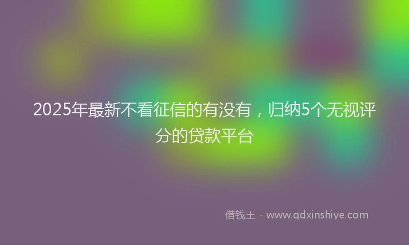 2025年最新不看征信的有没有，归纳5个无视评分的贷款平台
