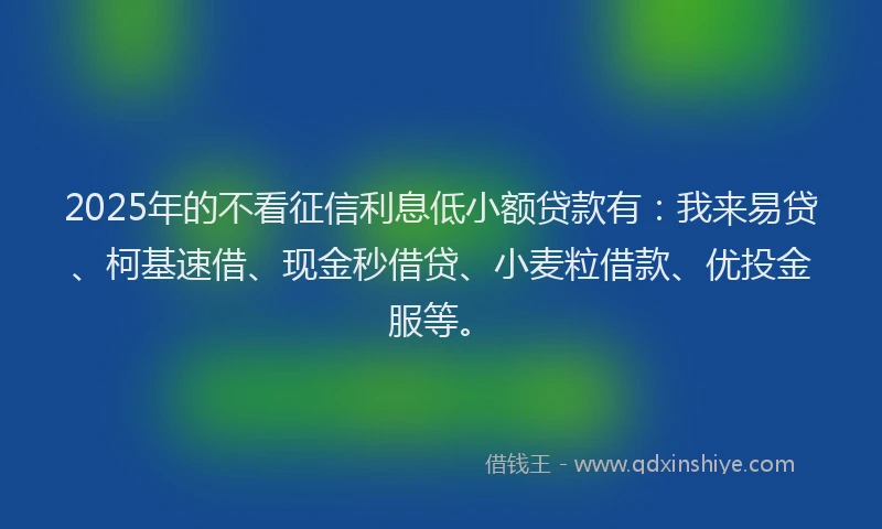 2025年的不看征信利息低小额贷款有：我来易贷、柯基速借、现金秒借贷、小麦粒借款、优投金服等。