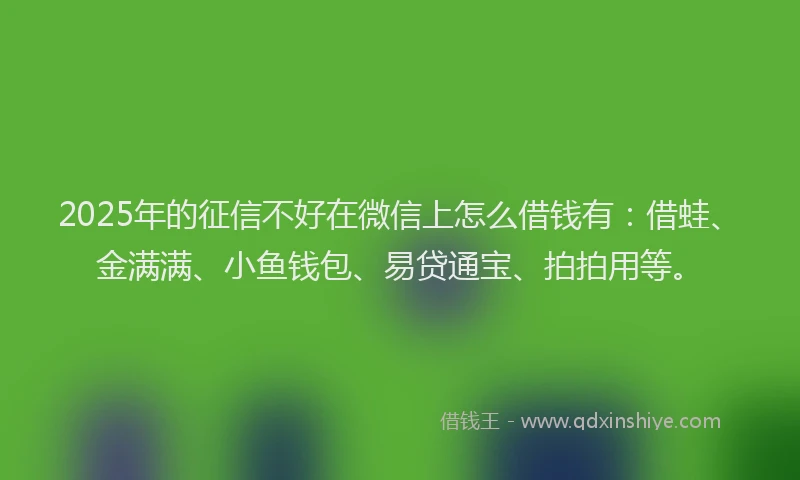 2025年的征信不好在微信上怎么借钱有：借蛙、金满满、小鱼钱包、易贷通宝、拍拍用等。