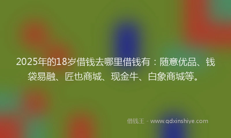 2025年的18岁借钱去哪里借钱有：随意优品、钱袋易融、匠也商城、现金牛、白象商城等。
