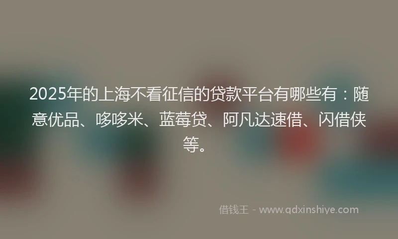 2025年的上海不看征信的贷款平台有哪些有：随意优品、哆哆米、蓝莓贷、阿凡达速借、闪借侠等。
