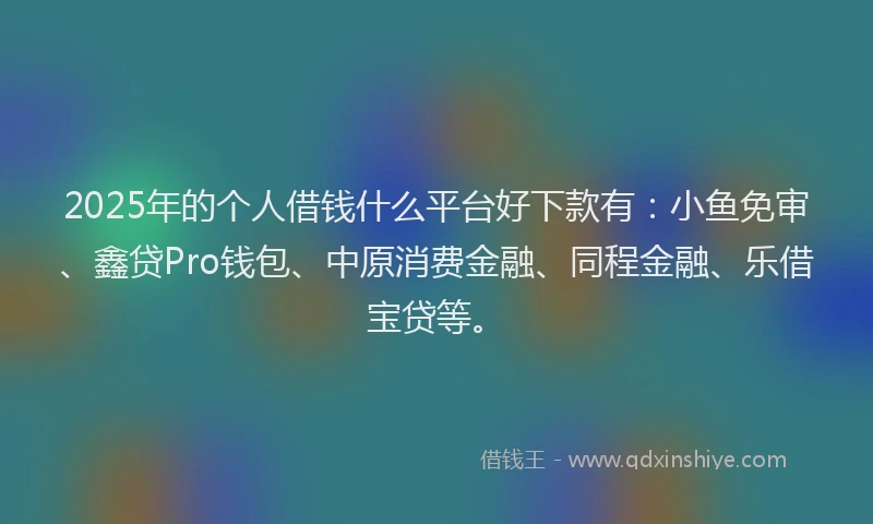 2025年的个人借钱什么平台好下款有：小鱼免审、鑫贷Pro钱包、中原消费金融、同程金融、乐借宝贷等。