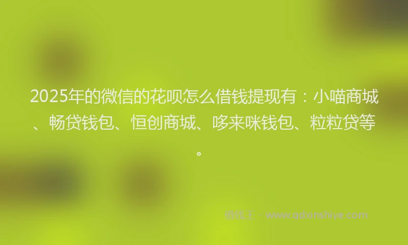 2025年的微信的花呗怎么借钱提现有：小喵商城、畅贷钱包、恒创商城、哆来咪钱包、粒粒贷等。