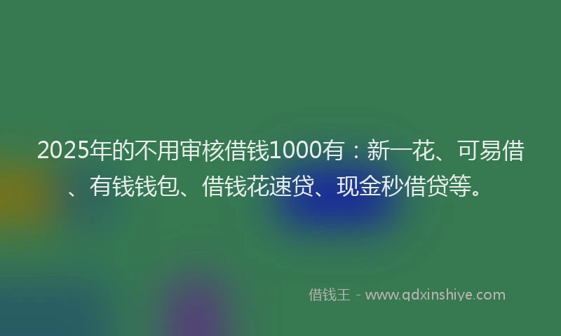 2025年的不用审核借钱1000有：新一花、可易借、有钱钱包、借钱花速贷、现金秒借贷等。