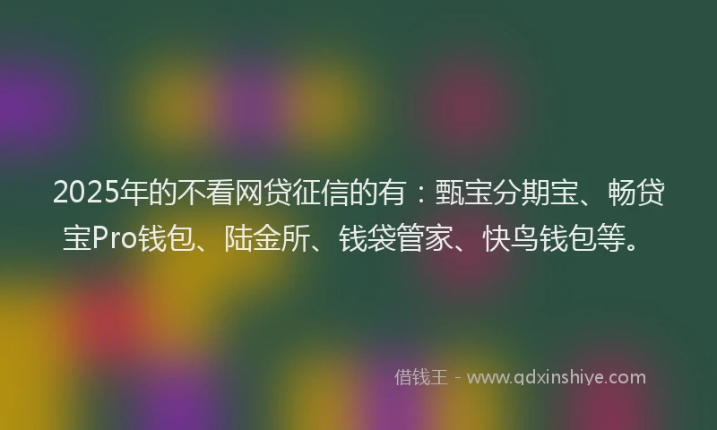 2025年的不看网贷征信的有：甄宝分期宝、畅贷宝Pro钱包、陆金所、钱袋管家、快鸟钱包等。