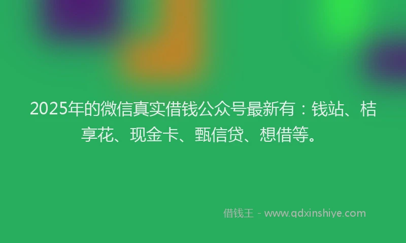 2025年的微信真实借钱公众号最新有：钱站、桔享花、现金卡、甄信贷、想借等。