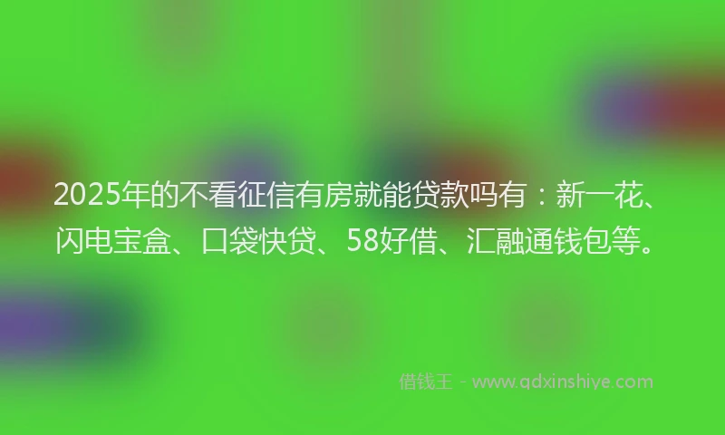 2025年的不看征信有房就能贷款吗有：新一花、闪电宝盒、口袋快贷、58好借、汇融通钱包等。
