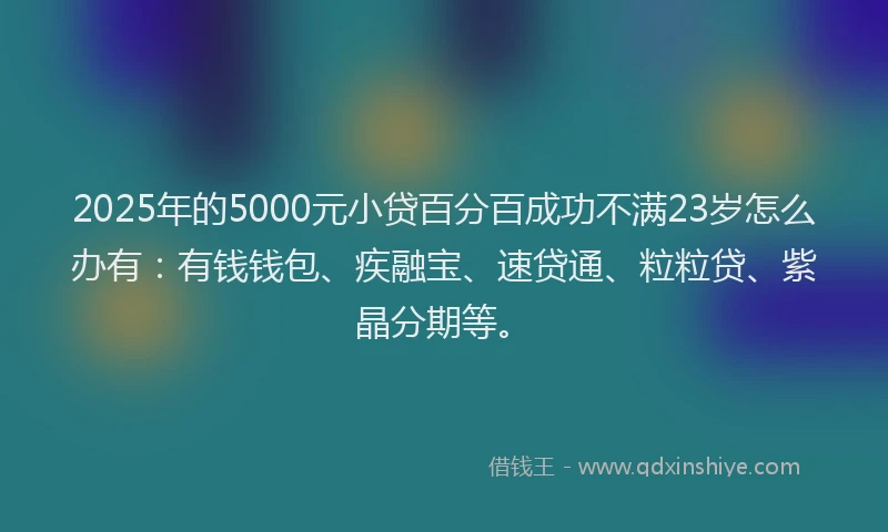 2025年的5000元小贷百分百成功不满23岁怎么办有：有钱钱包、疾融宝、速贷通、粒粒贷、紫晶分期等。