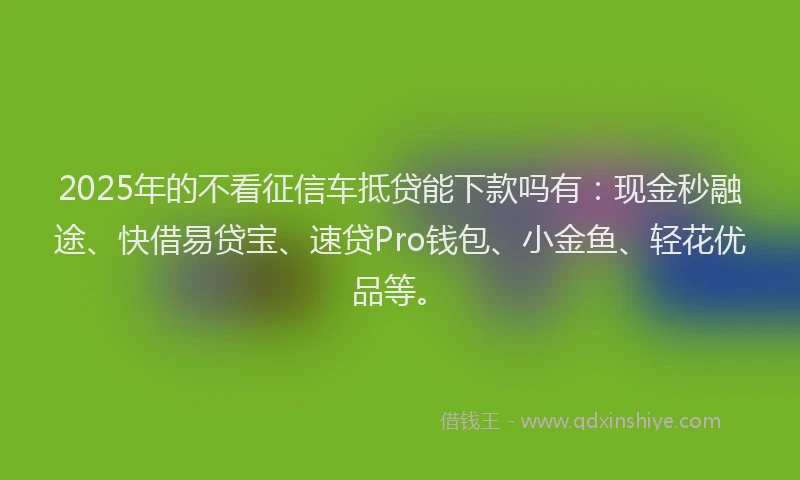2025年的不看征信车抵贷能下款吗有：现金秒融途、快借易贷宝、速贷Pro钱包、小金鱼、轻花优品等。