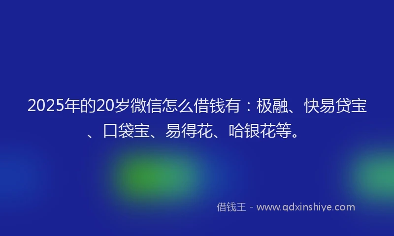2025年的20岁微信怎么借钱有：极融、快易贷宝、口袋宝、易得花、哈银花等。