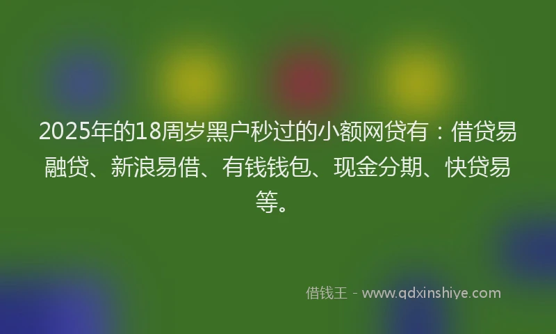2025年的18周岁黑户秒过的小额网贷有：借贷易融贷、新浪易借、有钱钱包、现金分期、快贷易等。