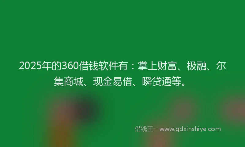2025年的360借钱软件有：掌上财富、极融、尔集商城、现金易借、瞬贷通等。