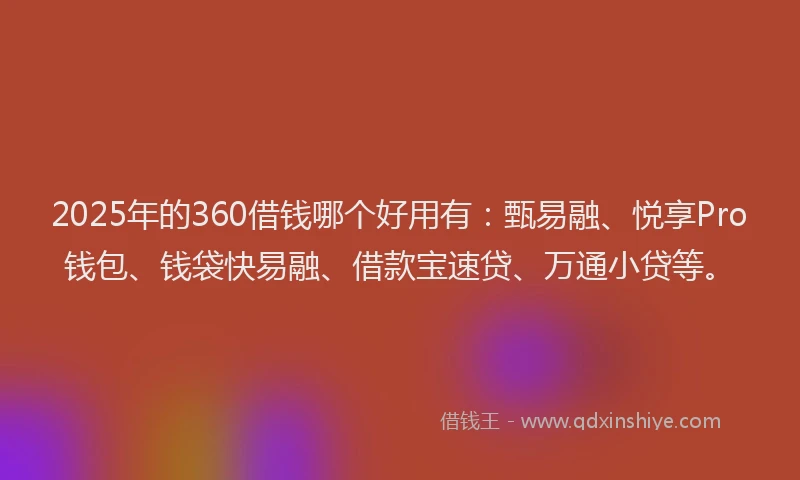 2025年的360借钱哪个好用有：甄易融、悦享Pro钱包、钱袋快易融、借款宝速贷、万通小贷等。