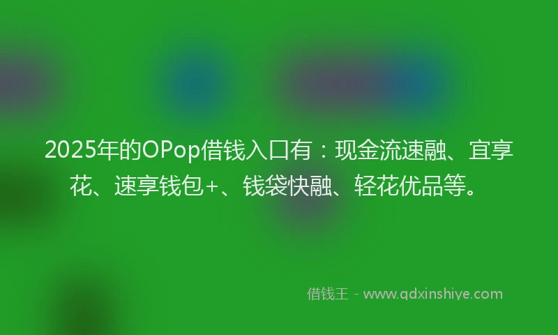 2025年的OPop借钱入口有：现金流速融、宜享花、速享钱包+、钱袋快融、轻花优品等。