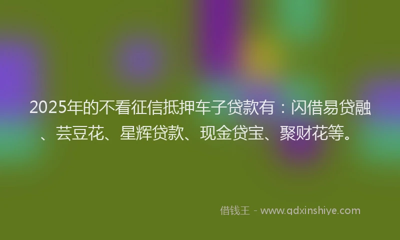 2025年的不看征信抵押车子贷款有：闪借易贷融、芸豆花、星辉贷款、现金贷宝、聚财花等。