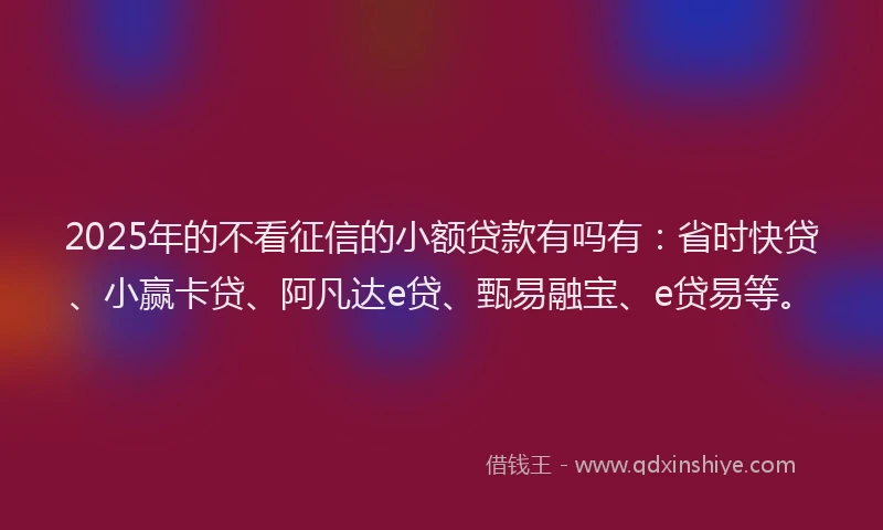 2025年的不看征信的小额贷款有吗有：省时快贷、小赢卡贷、阿凡达e贷、甄易融宝、e贷易等。