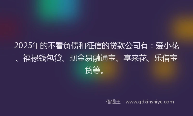 2025年的不看负债和征信的贷款公司有：爱小花、福禄钱包贷、现金易融通宝、享来花、乐借宝贷等。