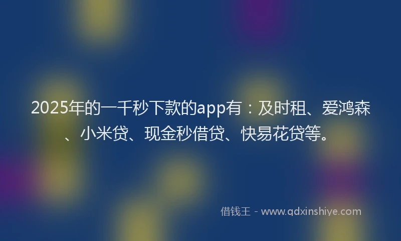 2025年的一千秒下款的app有：及时租、爱鸿森、小米贷、现金秒借贷、快易花贷等。