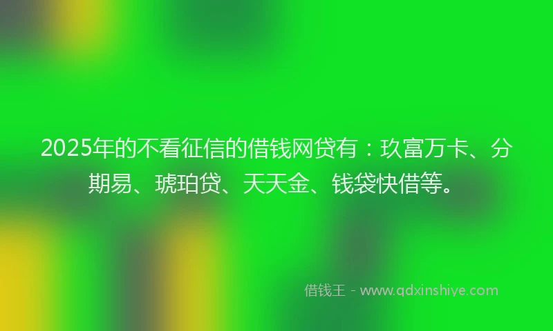 2025年的不看征信的借钱网贷有：玖富万卡、分期易、琥珀贷、天天金、钱袋快借等。